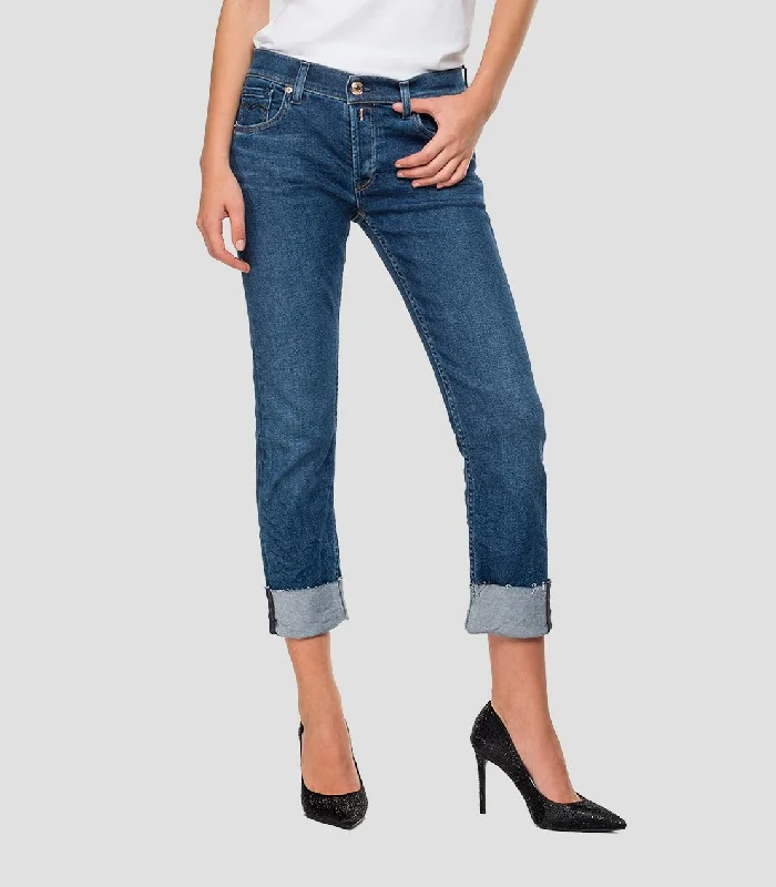 Replay Womens Joplyn Straight Fit Jeans, WA405.000.83C.636.009, Deep Blue Comfort Denim Casual Wide-Legged Denim Jeans