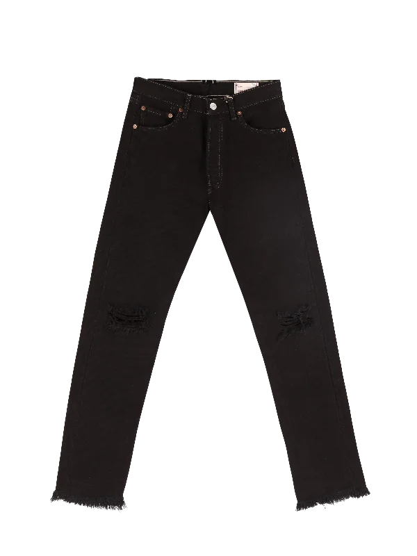 distressed straight-leg jeans Comfortable Faded High-Rise Jeans