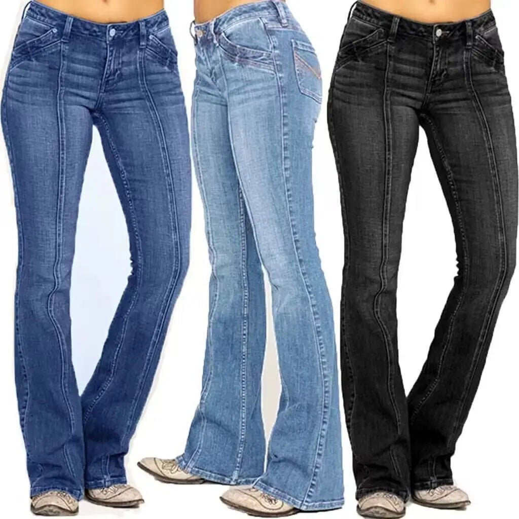 Women's Retro Washed Low Waisted Flared Jeans Casual Wide-leg Pants Female Denim Street Bottoms Casual Loose Fit Jeans