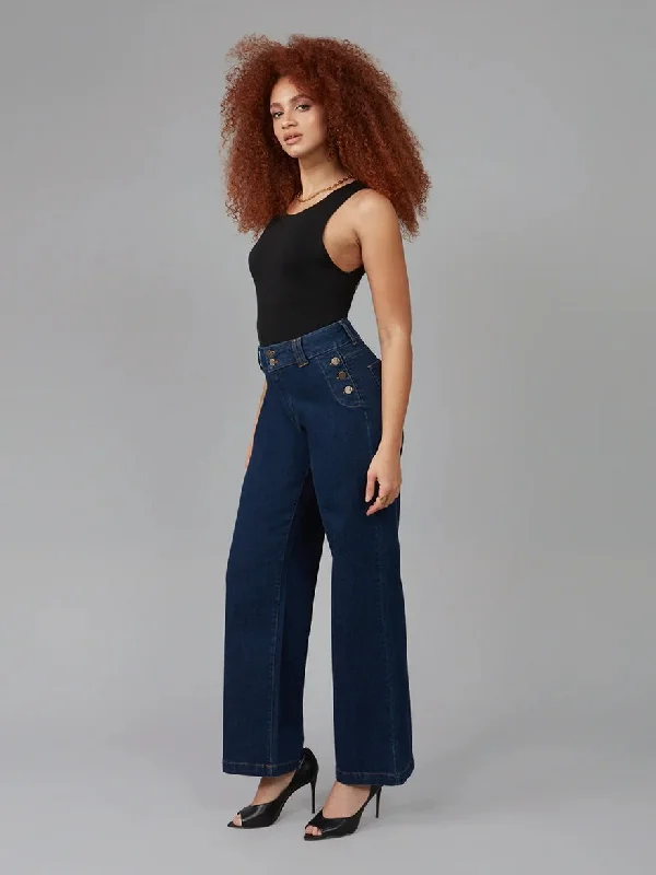 Lola Jeans : Colette High Rise Wide Leg Stylish Shredded Denim Jeans