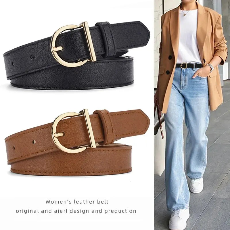 Women's Belt Fashion Pin Buckle Thin Belt Genuine Luxury Soft Belt Women with Cargo Pants Jeans Windproof Belt PU Leather Belt Elegant Raw Hem Jeans