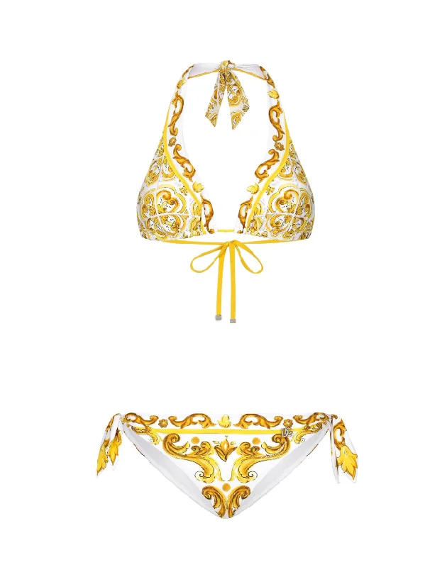 Dolce & Gabbana Majolica triangle bikini Minimalist bikini, Sleek, Chic, Trendy