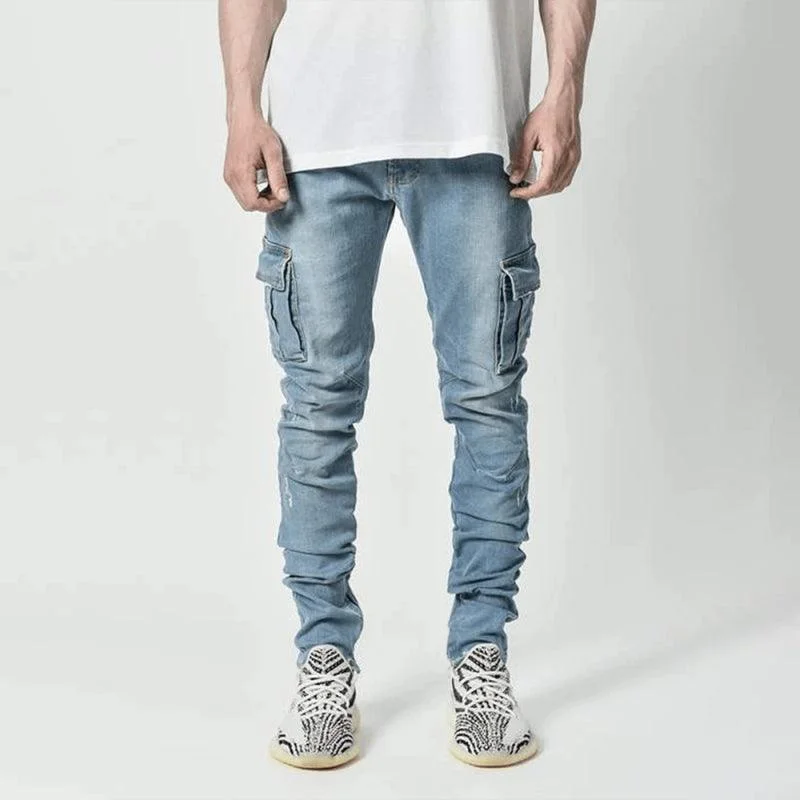 Men Cargo Skinny Jeans Trendy Skinny Fit Jeans