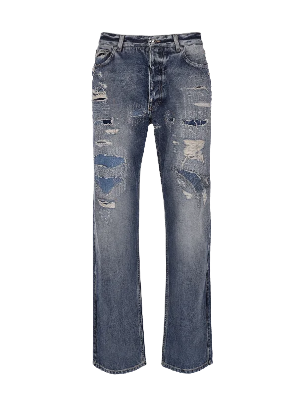 distressed straight-leg jeans Stylish Stone-Wash Denim Jeans