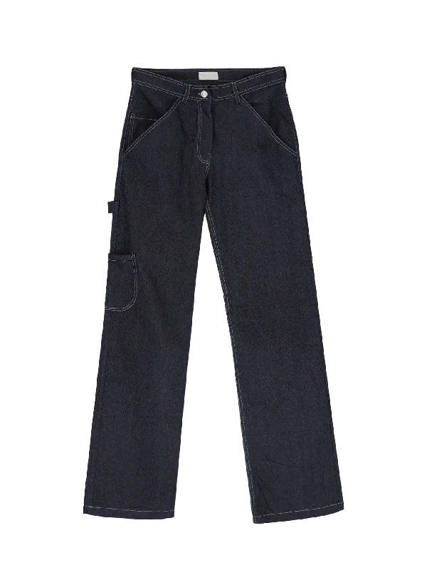 patch-pocket chambray jeans Stylish High-Waist Jeans