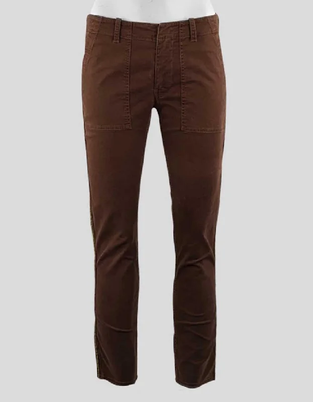 Nili Lotan Brown Jeans With Yellow Detailing 2US Elegant Raw Hem Jeans