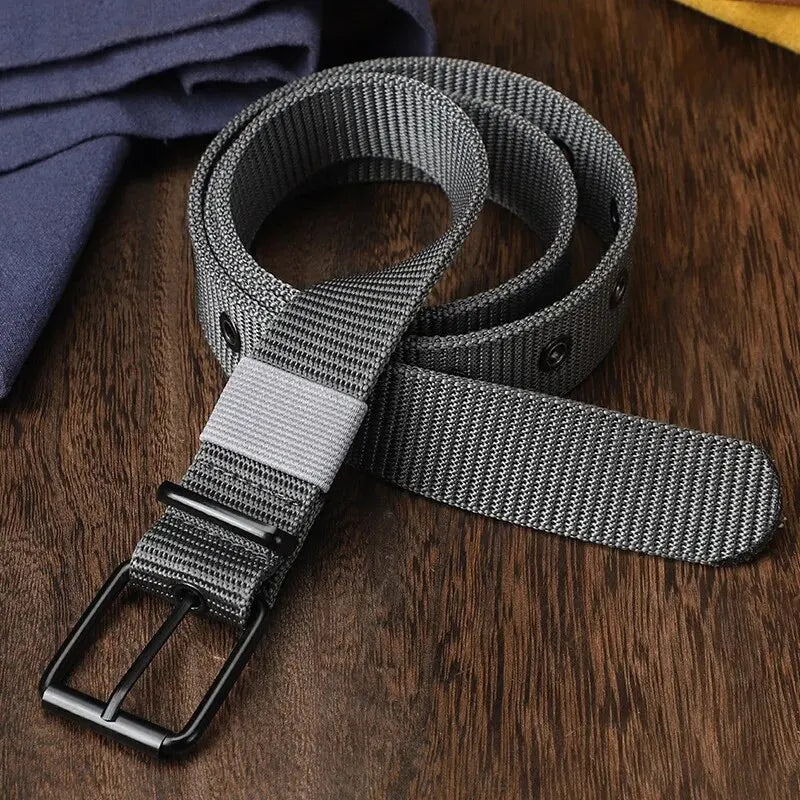 Men's Belt Porous Canvas Pin Buckle Leather Belt Outdoor Sports Belt Women's Trendy Eyelet Belt With Jeans Belt For Men Women Comfortable Ankle Jeans