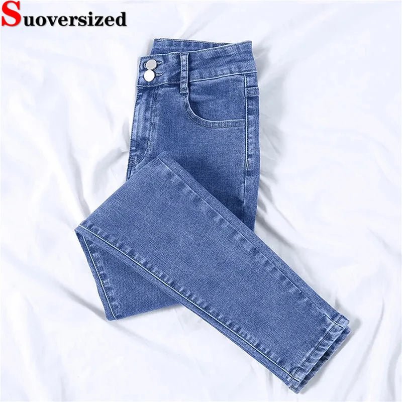 High Waist Skinny Ankle-length Pencil Jeans for Women Vintage Style Casual Hip Stretch Big Size 28-34 Denim Pants Trendy Acid Wash Skinny Jeans