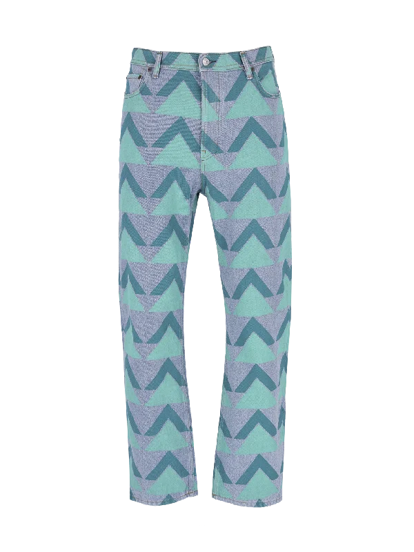 geometric-print straight-leg jeans Chic Rip-Detail High-Waist Jeans