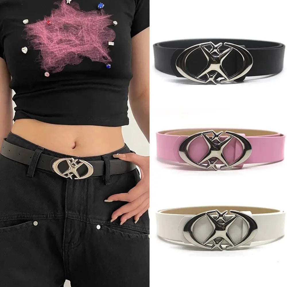 Women Belt Punk Star Buckle Belt Design Cross Metal Vintage Gothic Men Women Y2K Belt Pu Leather Waistband Pants Jeans Lady Belt Trendy Plus Size Jeans