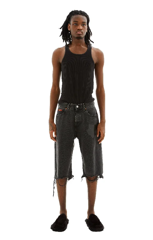 Jean Shorts (Black Wash) Trendy Wide-Legged High-Waist Jeans