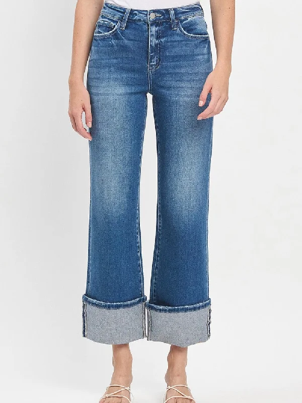 Flying Monkey : 90's Vintage Flare Cuff Jean Comfortable Distressed Straight-Leg Jeans