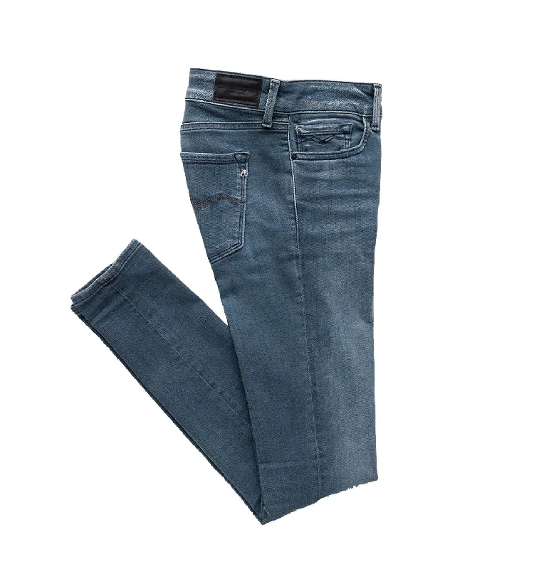 Replay Luz Skinny Fit Jeans, WX689E.000.143.443.009, Blue/Black Overdyed Medium Blue Trendy Colored Denim Jeans