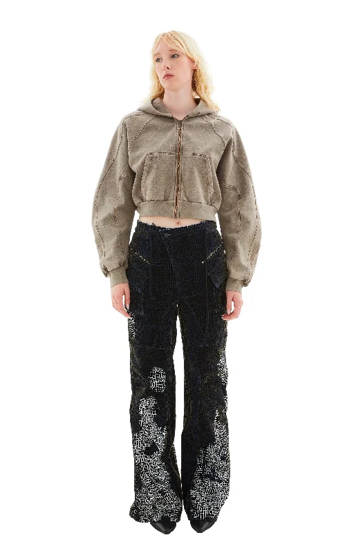 Oversized Cargo Jeans (Velvet Print) Elegant Bootcut Fit Jeans