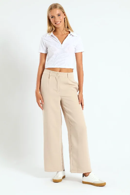 Pleat Puddle Pants - Stone High-Waist Jogger Pants