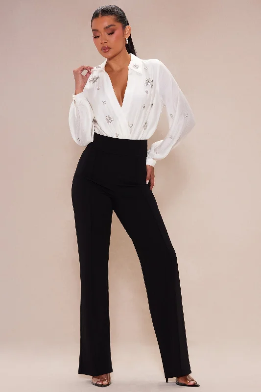 Denise Embellished Pant Set - Black/White Cozy Maternity Pants