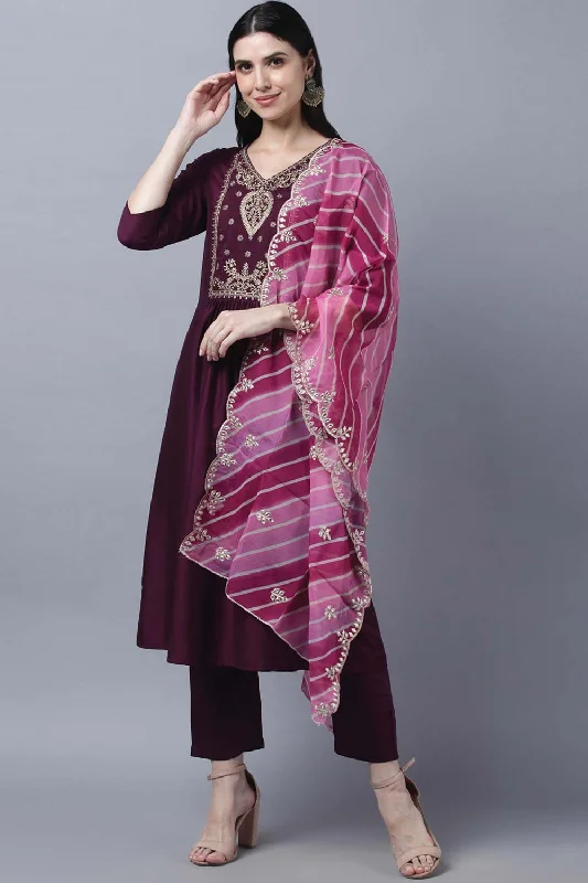 Maroon Kurta Pant With Dupatta Set Comfortable Jogging Pants