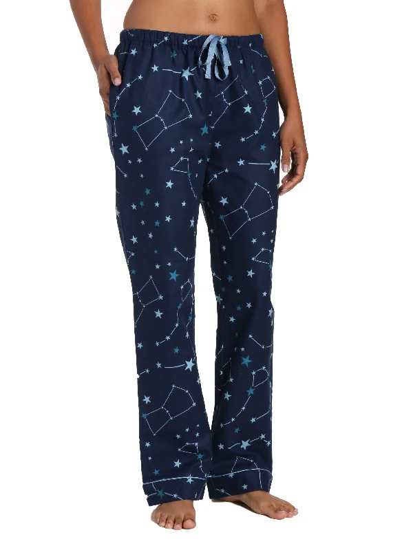 Womens 100% Cotton Flannel Lounge Pants - Constellations Blue Comfy Cargo Trousers