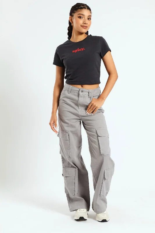 Four Pocket Pant - Grey Relaxed High-Waist Trousers