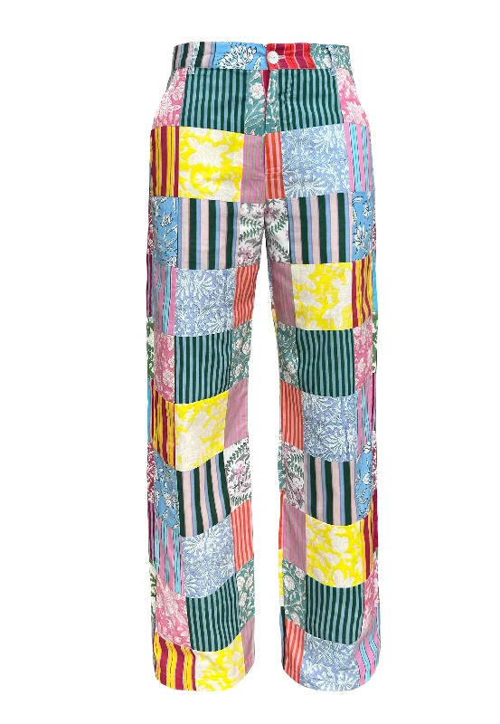 Patchwork Pants (Multicolor Stripes) Elegant Palazzo Trousers