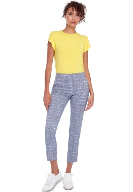 Swing Control  Ankle Pant 28" - Lucca Ankle Pant- white lemon blue plaid Chic Wool Trousers