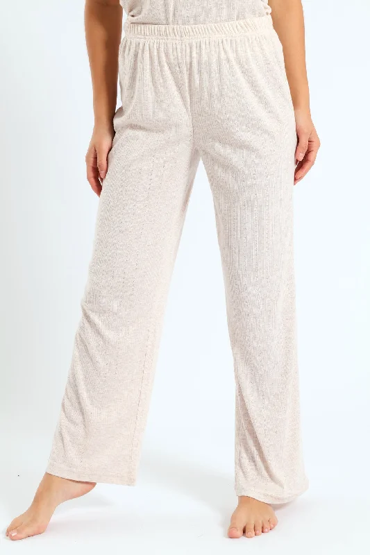 Pointelle Straight Leg Pant - Oatmeal Elegant High-Waist Pants