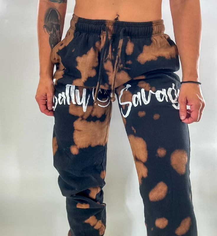 Salty Savage Unisex “Signature” Bleach Washed Sweat Pants Joggers Fashionable Track Pants