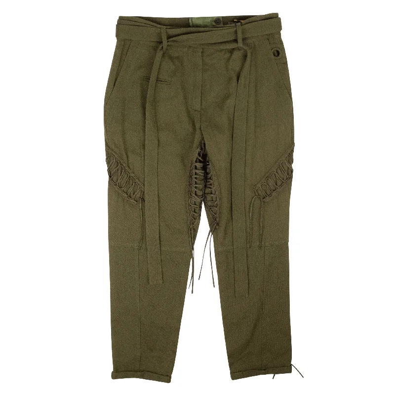 SAINT LAURENT Green Lace-Up Military Pants Trendy Printed Pants