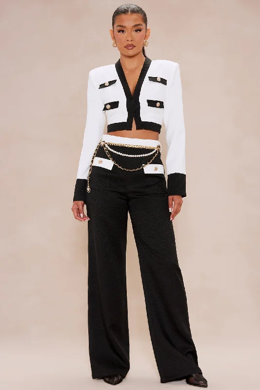 Madelyn Contrast Pant Set - Black/White Chic Wool Trousers