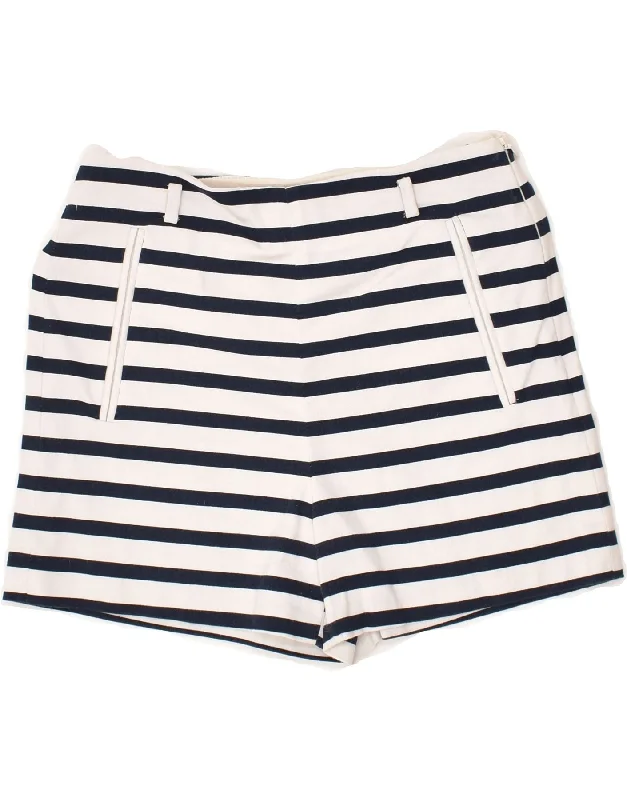 ZARA Womens Hot Pants UK 6 XS W25 Navy Blue Striped Relaxed High-Waist Trousers