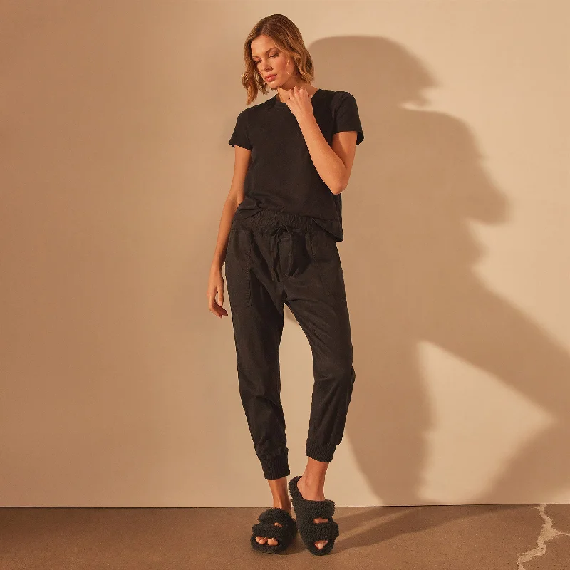 Mixed Media Pant - Black Stylish Slim Trousers