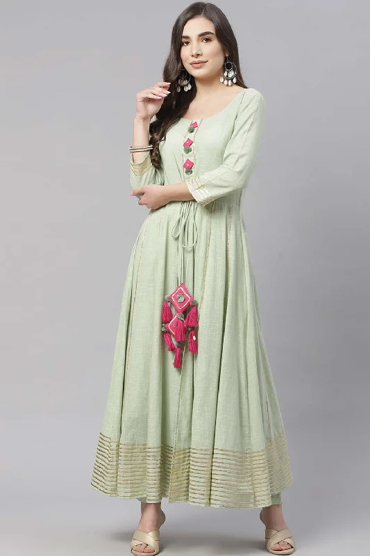 Pastel Green Flared Cotton Kurta With Pants Chic Wool Trousers