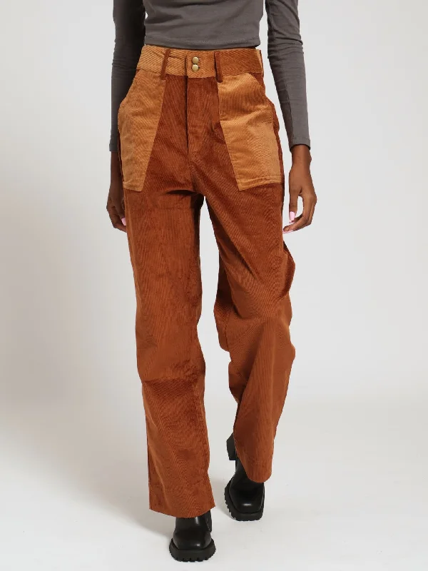 Blocked Corduroy Pants - Rust Fashionable Jogger Pants