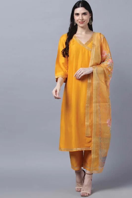 Mustard Kurta Pant With Dupatta Set Classic Straight Pants