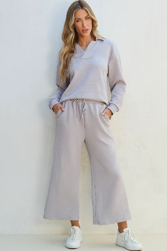 Light Grey wide Leg Pants Set Lightweight Linen Pants