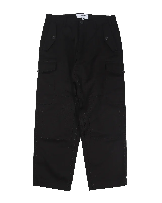 Black Denim Cargo Pant Chic Slim Fit Pants