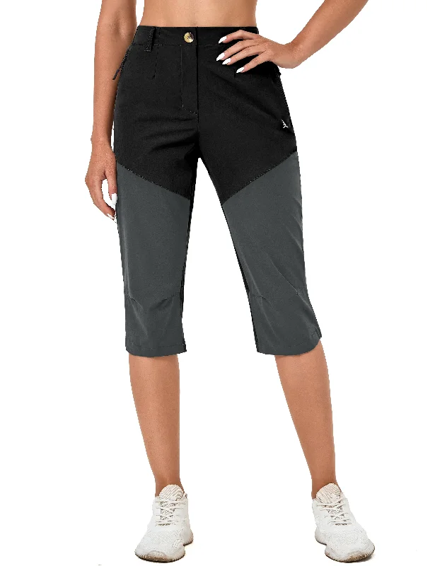 Women's Stretch Capris Lightweight Breathable UPF 50 Pants Comfortable Pleated Pants