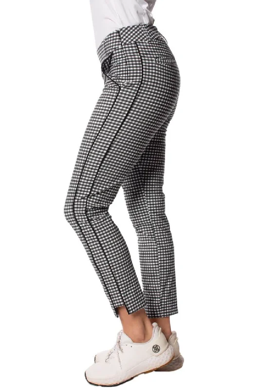 Golftini  Black Checkered Strech Ankle Pant Relaxed Casual Leggings