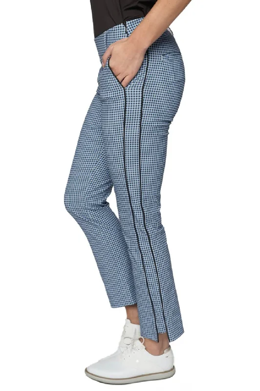 Golftini Strech Ankle Pant - Cocoa/ Blue Gingham Relaxed Linen Pants