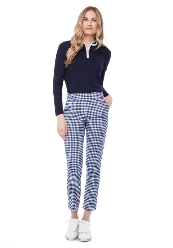 Swing Control  Ankle Pant 28" - Blue/White Gingham Cozy Full-Length Pants