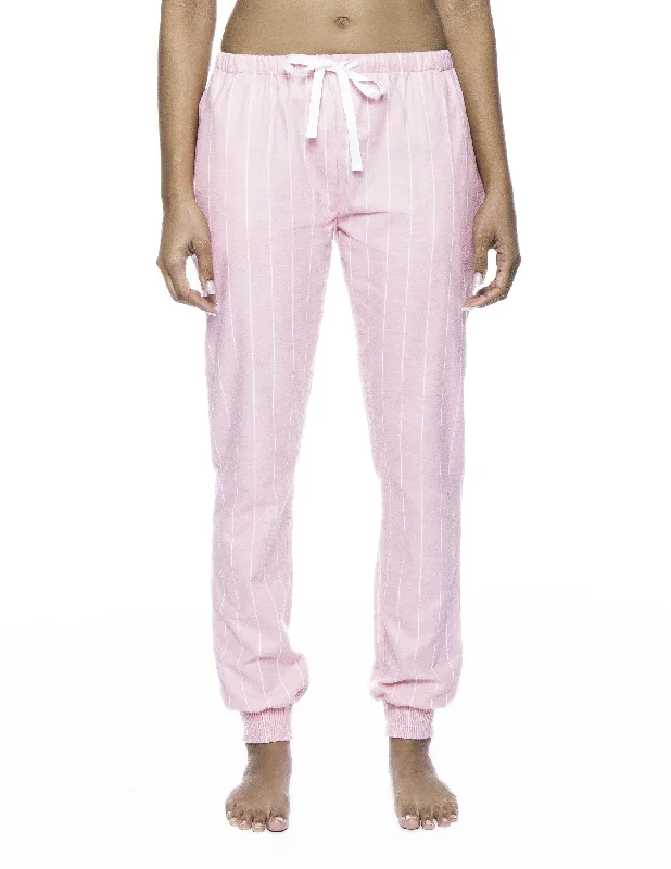 Women's Premium Flannel Jogger Lounge Pants - Stripes Pink Relaxed Lounge Trousers