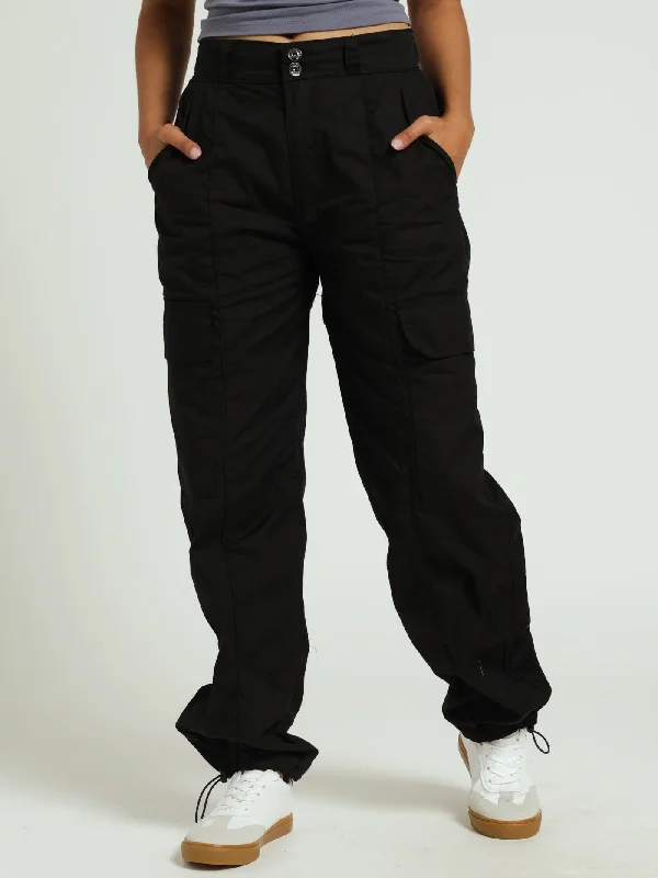 Cracker Utility Pants - Black Stylish Paperbag Waist Pants