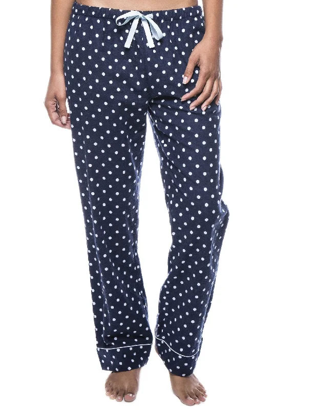 Womens 100% Cotton Flannel Lounge Pants - Dots Diva Dark Blue/Light Blue Classic Bootcut Trousers