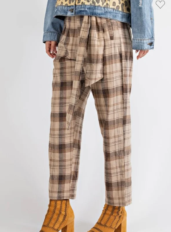 Plaid straight leg pants Elegant High-Waist Pants