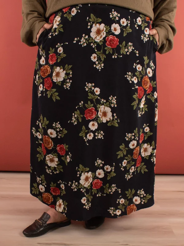 Midnight Navy Floral Maxi Slip Skirt silk skirt sleek