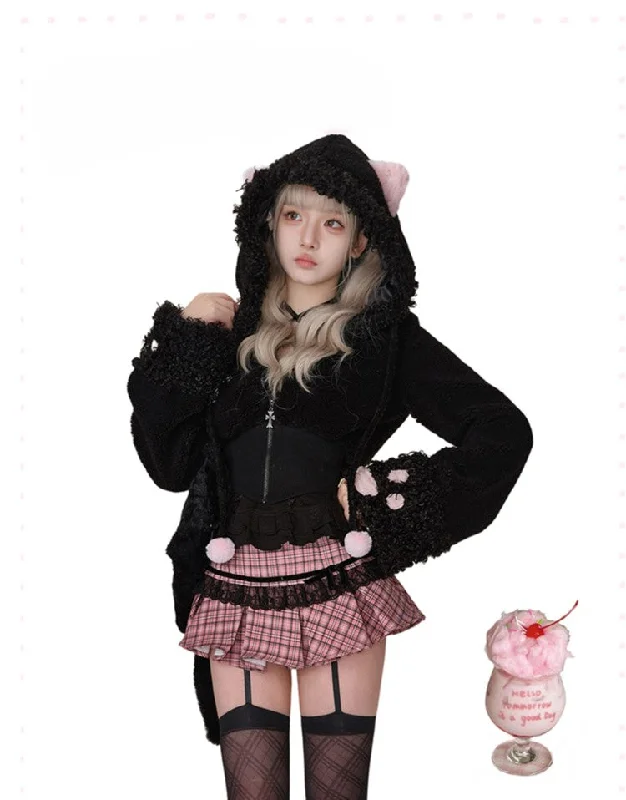 Kitten Short Lambswool Jacket/Petite Pleated Skirt/Black Lace Camisole SER0109 Collared Jacket Crew Neck Jacket Turtle Neck Jacket