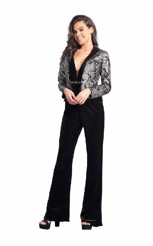 Rachel Allan Sleeveless Formal Jacket Jumpsuit 8353 Print Jacket Jacquard Jacket Embroidered Jacket