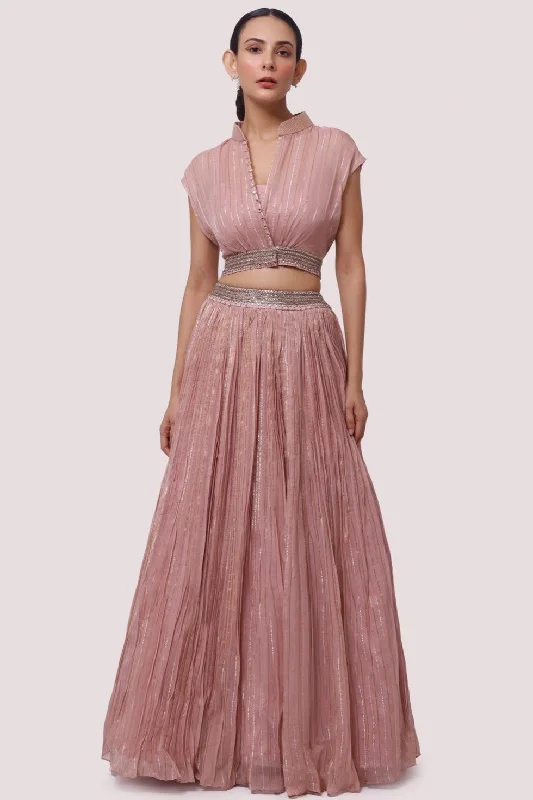 30Z355-RO Dusty Pink Embroidered Organza Skirt Set velvet skirt luxurious