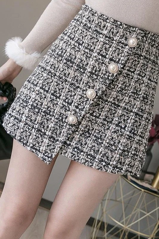 TWEED SKIRTS CHANEL STYLE PLAID SKIRT modal blend skirt