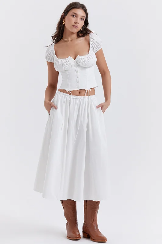 Cora White Gathered Top + Skirt Set linen skirt breathable